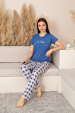 Slim Fit Desenli Kısa Kol Mevsimlik Kadın Pijama Takımı
