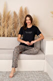 Slim Fit Desenli Kısa Kol Mevsimlik Kadın Pijama Takımı