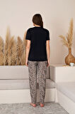 Slim Fit Desenli Kısa Kol Mevsimlik Kadın Pijama Takımı
