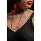 MARSİLYAN- Deri Choker, Deri Tasma, Zincirli Deri Kolye, Halkalı Deri Kolye - APFT588