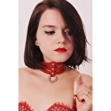 MARSİLYAN- Üçlü İnce Şerit Halka Detaylı Deri Choker - APFT676