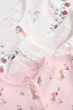 Next Baby % 100 Pamuklu Pembe Çiçek Desenli Dantel Yaka 3'lü Tulum Set