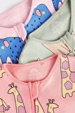 Next Baby % 100 Pamuklu Pembe Hayvan Desenli 3’lü Tulum Set