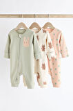 Next Baby % 100 Pamuklu Adaçayı Yeşili Tavşan Desenli 3’lü Tulum Set