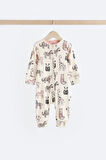 Next Baby %100 Pamuklu Krem Hayvan Desenli 4'lü Tulum Set