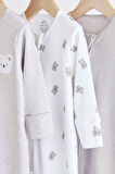 Next Baby % 100 Pamuklu Gri Ayı Desenli 3’lü Tulum Set
