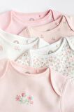 % 100 Pamuklu Pembe Çiçek Desenli Kısa Kollu 5'li Body Zıbın Set