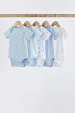 Next Baby % 100 Pamuklu Mavi Ayıcık Desenli Kısa Kollu 5'li Body Zıbın Set