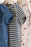 Next Baby % 100 Pamuklu Krem Lacivert Uzay Temalı Kısa Kollu 5'li Body Zıbın Set