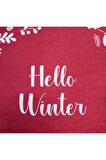 Hello Winter Slogan Desenli Bordo Kırlent Kılıfı