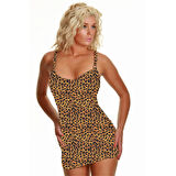 MARSiLYAN- B101449 Leopar Desenli Metal Halka Detaylı Mini Elbise