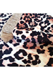 Leopar Desen Baskılı Kadife Kırlent Kılıfı Saçak Detaylı
