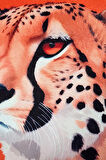 Zarif Leopar Tasarımlı Turuncu Kırlent Kılıfı Altın Saçak Detaylı - 43x43cm