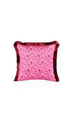 Pembe Kuş Desenli Bordo Saçaklı Kadife Kırlent Kılıfı – 43x43 cm