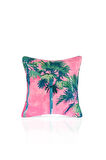 Tropical Sunset Palmiye Desenli Pembe Kırlent Kılıfı – 43x43cm