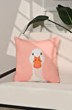 Duck Face Sevimli Kaz İllüstrasyonlu Pembe Kırlent Kılıfı – 43x43cm
