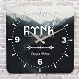 Kişiye Özel Göktürkçe Türk Tasarımlı Hediye Ahşap Saat 33cm KA01-1394