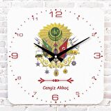 Kişiye Özel Osmanlı Tuğrası Tasarımlı Hediye Ahşap Saat 33cm KA01-1397