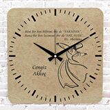 Kişiye Özel Hz. Mevlana Tasarımlı Hediye Ahşap Saat 33cm KA01-1404