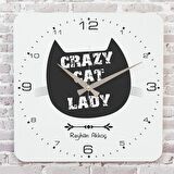 Kişiye Özel Crazy Cat Lady Tasarımlı Hediye Ahşap Saat 33cm KA01-1714