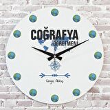 Coğrafya Öğretmenine Hediye Ahşap Saat 33cm  KA02-1113