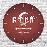 Kişiye Özel Göktürkçe Türk Tasarımlı Hediye Ahşap Saat 33cm  KA02-1390