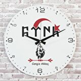 Kişiye Özel Göktürkçe Türk Tasarımlı Hediye Ahşap Saat 33cm  KA02-1391