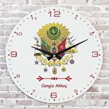 Kişiye Özel Osmanlı Tuğrası Tasarımlı Hediye Ahşap Saat 33cm  KA02-1395