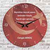 Kişiye Özel Türk Bayrağı Tasarımlı Hediye Ahşap Saat 33cm  KA02-1437