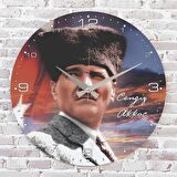 Kişiye Özel Atatürk Tasarımlı Hediye Ahşap Saat 33cm  KA02-1467