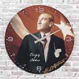 Kişiye Özel Atatürk Tasarımlı Hediye Ahşap Saat 33cm  KA02-1471