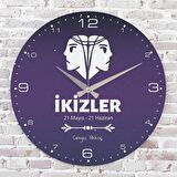 İkizler Burcuna Hediye Ahşap Saat 33cm  KA02-1532