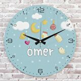 Kişiye Özel Çocuk Odası Hediyesi Ahşap Saat 33cm  KA02-1886