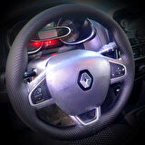 DİKİŞLİ DİREKSİYON KILIFI KARBON DERİ SİYAH DİKİŞLİ RENAULT CLİO İÇİN