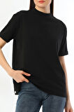 Kallima Siyah 2'li Paket Dik Yaka Rahat Kalıp %100 Pamuk T-shirt