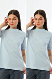 Kallima Mavi 2'li Paket Dik Yaka Rahat Kalıp %100 Pamuk T-shirt