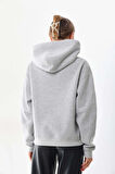 Kallima Gri Kışlık Kalın Kar Tanesi Baskılı Cepli Kapüşonlu Oversize/geniş Kesim Sweatshirt