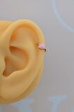 Pembe Kalpli Halka Tragus Piercing Helix Kıkırdak Küpesi Gümüş Renkli