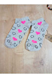 PATİK KALP DESENLİ KALPLİ KADIN ÇORABI PAMUKLU KISAKONÇ GRİ  ÇORAP 36-40