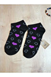 PATİK KALP DESENLİ KALPLİ KADIN ÇORABI PAMUKLU KISAKONÇ SİYAH  ÇORAP 36-40
