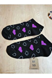 PATİK KALP DESENLİ KALPLİ KADIN ÇORABI PAMUKLU KISAKONÇ SİYAH  ÇORAP 36-40