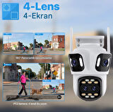 6K PTZ Wifi IP Kamera 4 Lens AI İnsan Algılama  WIFI Çift Ekran CCTV Güvenlik Koruma