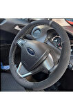 DİKİŞLİ DİREKSİYON KILIFI KARBON NUBUK DERİ GRİ YÜZÜK GRİ DİKİŞ FORD CURRİER İÇİN
