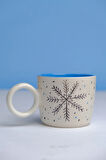 Kar Tanesi Desenli Tabaklı El Yapımı Seramik Kupa, Seramik Kupa, Mug, Nescafe Kupası, Handmade