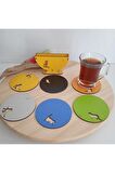 Ahşap Kedi ve Fare Bardak Altlıkları - 6'lı Set ve Stand