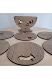 Ahşap Köpek Bardak Altlıkları - 6'lı Set ve Stand
