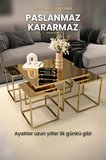 Berlin 5 Parça Gold Zigon Sehpa Takımı Orta Sehpa Yan Sehpa Bronz Aynalı Kurulu Hediye 75X75