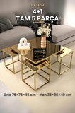 Berlin 5 Parça Gold Zigon Sehpa Takımı Orta Sehpa Yan Sehpa Bronz Aynalı Kurulu Hediye 75X75