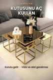 Berlin 5 Parça Gold Zigon Sehpa Takımı Orta Sehpa Yan Sehpa Bronz Aynalı Kurulu Hediye 75X75
