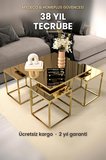 Berlin 5 Parça Gold Zigon Sehpa Takımı Orta Sehpa Yan Sehpa Bronz Aynalı Kurulu Hediye 75X75
